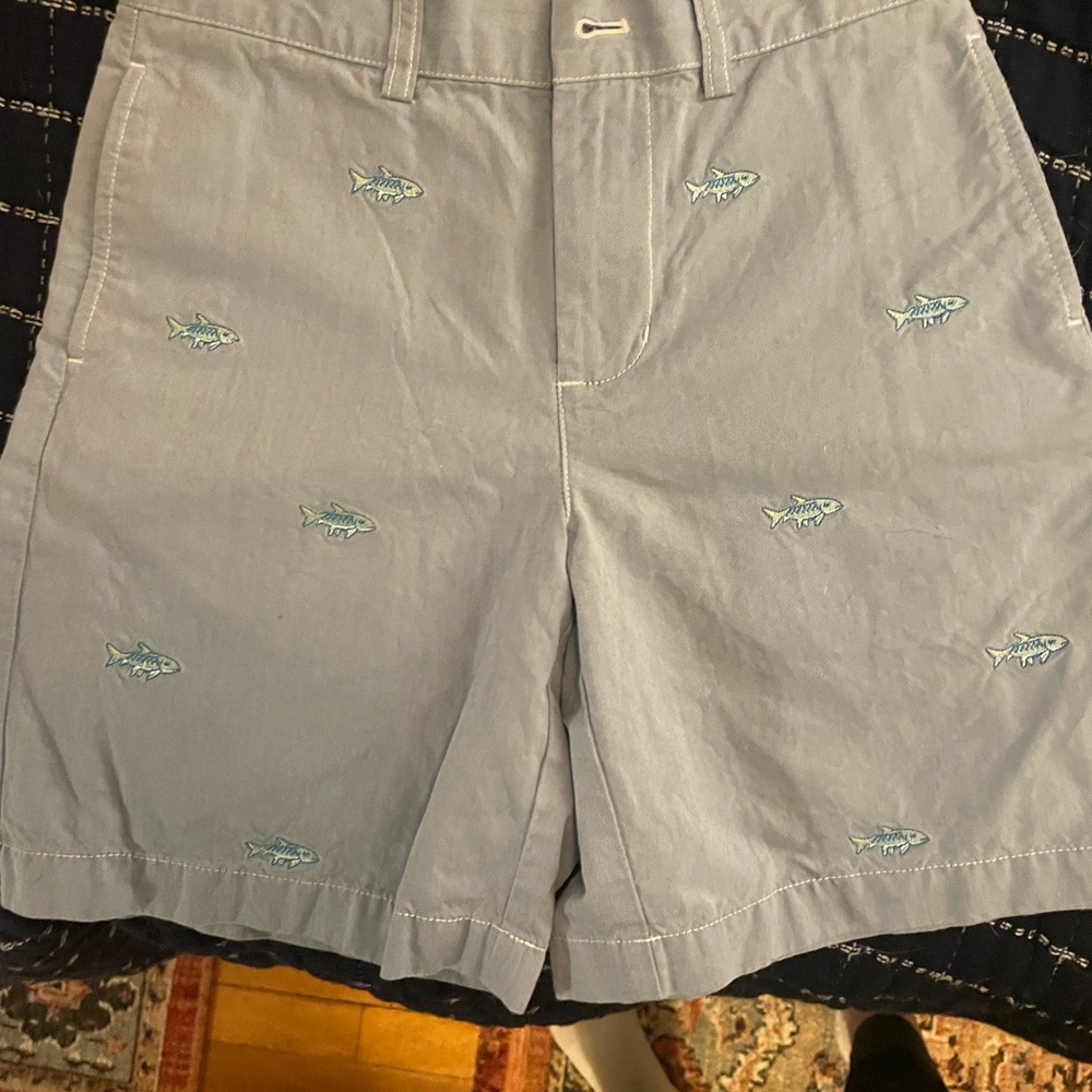 Light Blue Fish Embroidered Shorts